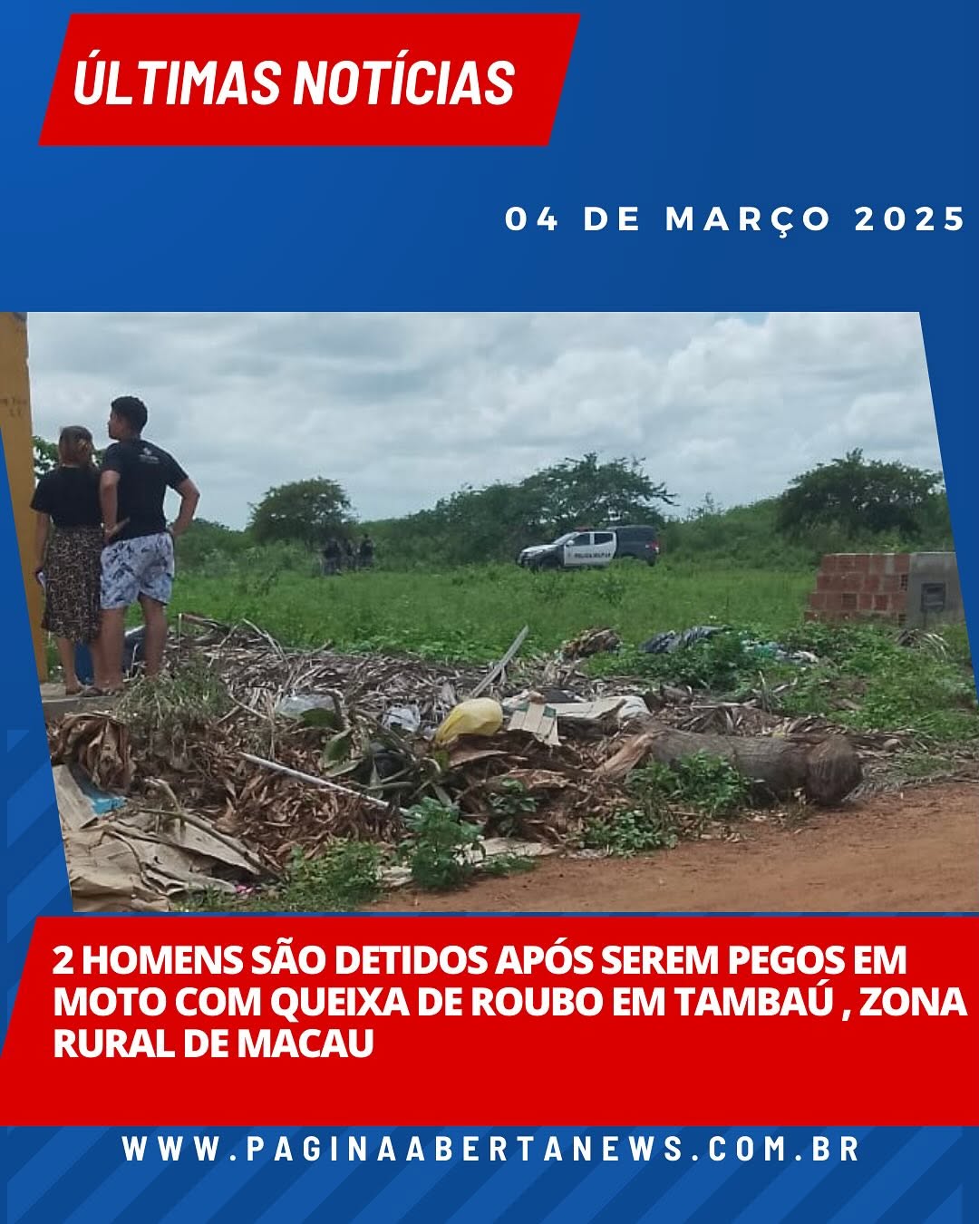 2 Homens foram pegos em uma moto com queixa de roubo em Tambaú, zona rural de Macau-RN.