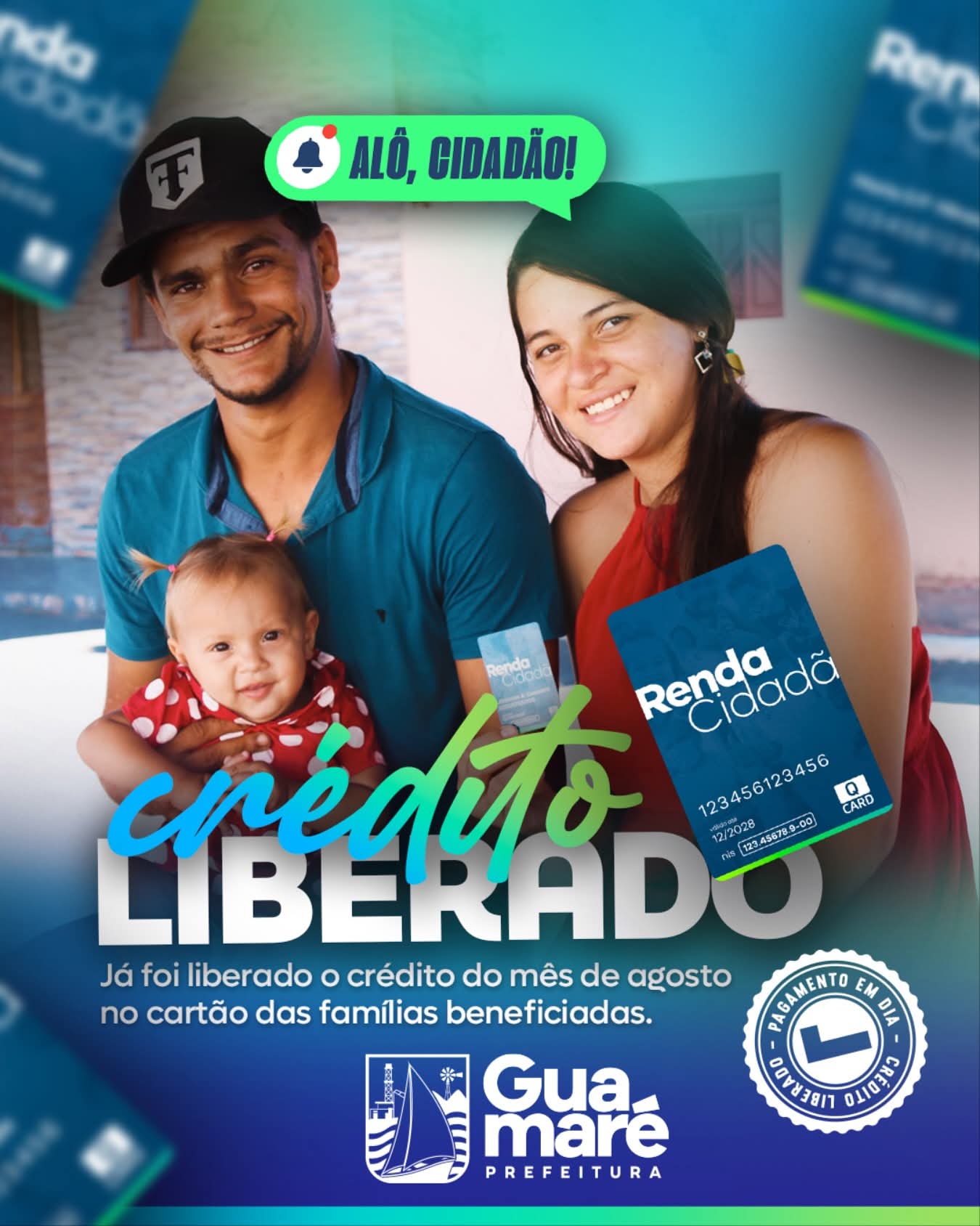 O crédito do cartão Renda Cidadã do mês de agosto já está liberado para compra no comércio local!