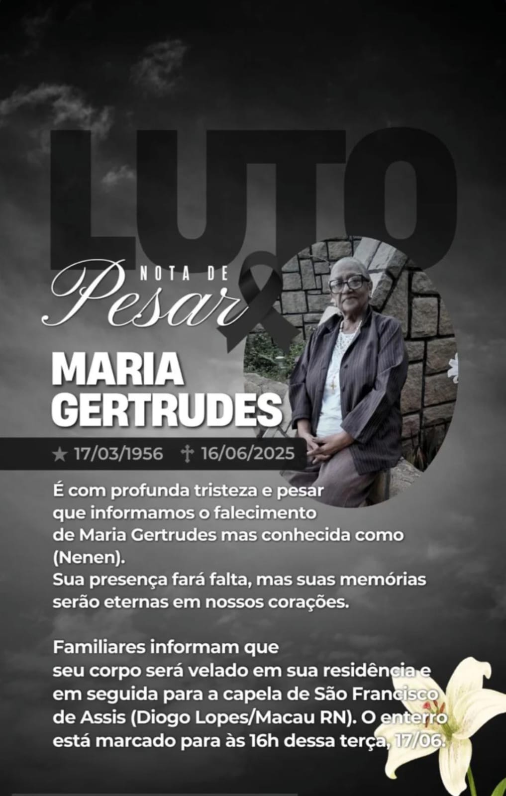 Luto Nota De Pensar Mãe Sejo De Oliveira De Diogo Lopes